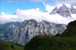 Jagged mountain crowned by clouds