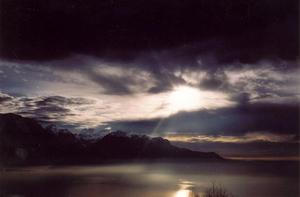 Hidden sun over french alps