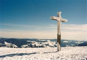 Frozen snow on cross