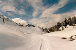 Snowy path towards St. Antönien