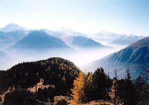 View from Riederalp, misty valley