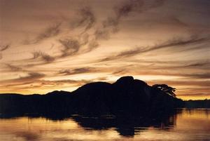 Sunset over the perculation dam, R.V.