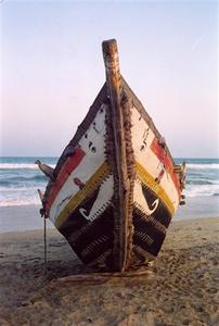 Decorated fishing boat, Adyar beach, Madras