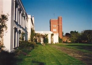South facing side of school building, tower
