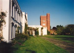 South facing side of school building, tower