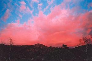 Red clouds on blue sky, Ojai valley