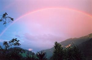 Rainbow and pink sky over Rougemont