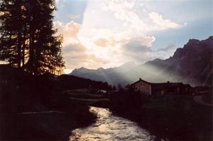 Sunbeams over valley, Engadin