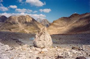 Tear-drop shape boulder in the Grison, near Davos