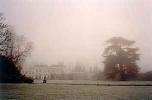 School building in the mist