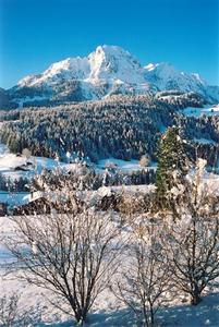 view of Videmanette from chalet, snow, blue sky