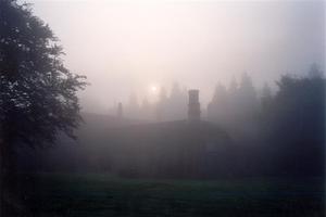 centre building and sun through fog, hard to see but interesting..